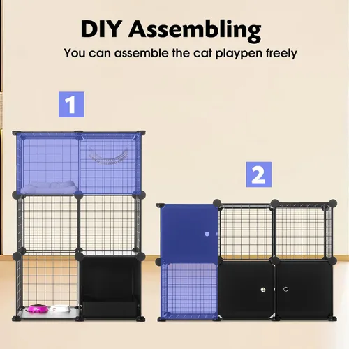 Vista 2 de PAWING Recinto para gatos para interiores con caja de arena, jaula de alambre de metal de 3 niveles, diseño desmontable para gatos, gatitos