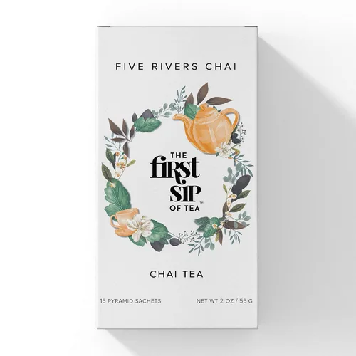 Vista 2 de Five Rivers Chai Tea Bags - Auténtico té negro Chai indio especiado sin azúcar, alto en cafeína, cardamomo, clavo de olor, jengibre, 16 tazas The