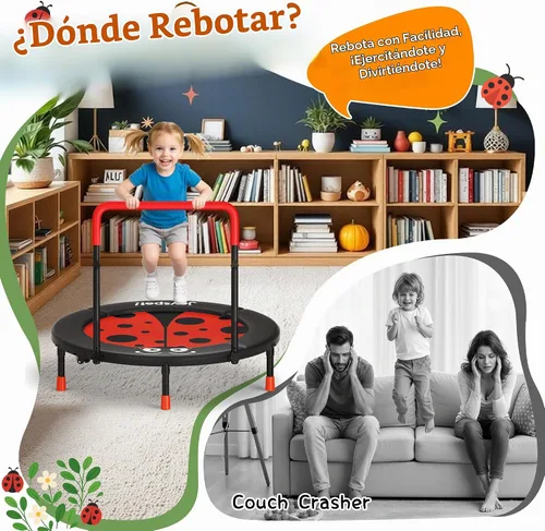 Vista 8 de 36-Inch Toddler Trampoline with Foam Handle, 3FT Foldable Mini Rebounder