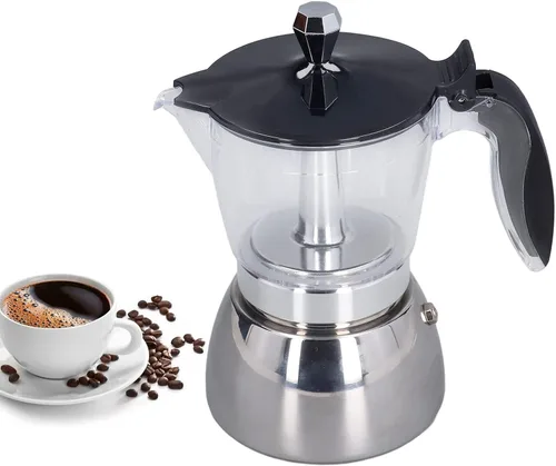 Vista 7 de Omabeta Cafetera para estufa, cafetera de 6 tazas de acero inoxidable con cuerpo visible transparente, para café cubano, capuchino latte