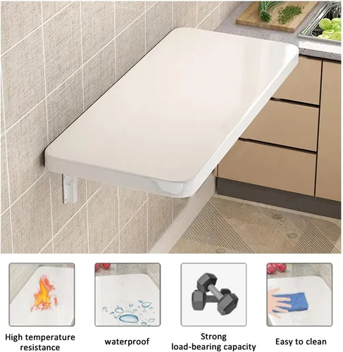 Vista 7 de Mesa de comedor plegable para uso doméstico, tamaño pequeño, para cocina y apartamento en la pared, mesa de trabajo flotante para ordenador, estante