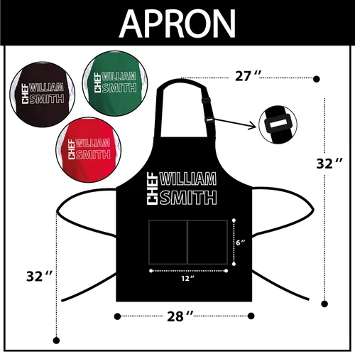 Vista 5 de Delantal de chef personalizado con nombre – Delantal personalizado para hombres, regalo de cocina de barbacoa para papá, marido o abuelo – Delantal