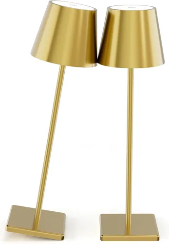 Vista 10 de Lámpara de mesa inalámbrica dorada, 5500 mAh, luz de mesa de latón, 3 temperaturas de color, regulable, recargable, para exteriores, restaurante Oro