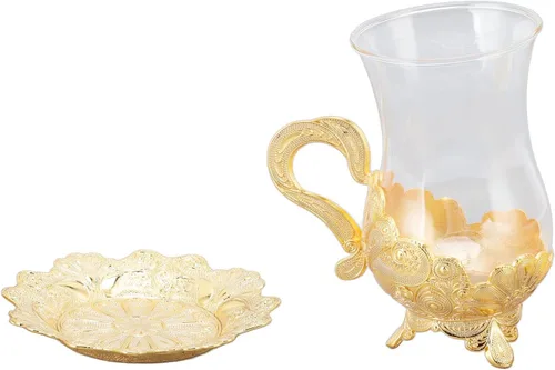 Vista 3 de Tazas de café doradas, gabinete de vino de aleación de zinc, platillo dorado para taza de té con mesa de té, taza de agua para exquisitos
