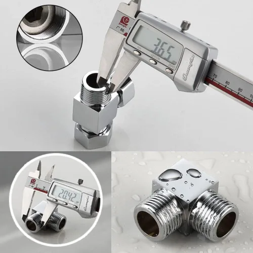 Vista 3 de Adaptador desviador de agua, 4 vías X1, conector de manguera G1/2", latón cromado, plata