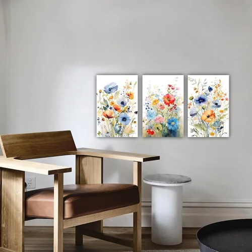 Vista 2 de ZHOUWALLPIC Juego de 3 piezas de arte en lienzo para pared, flores, acuarela, pinturas coloridas de flores silvestres, botánicas, impresiones