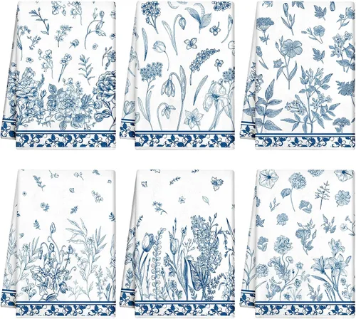 Vista 9 de Redbaker Juego de 6 toallas de cocina en blanco y negro con línea de arte abstracto, paños de cocina florales, paños de cocina modernos de mediados