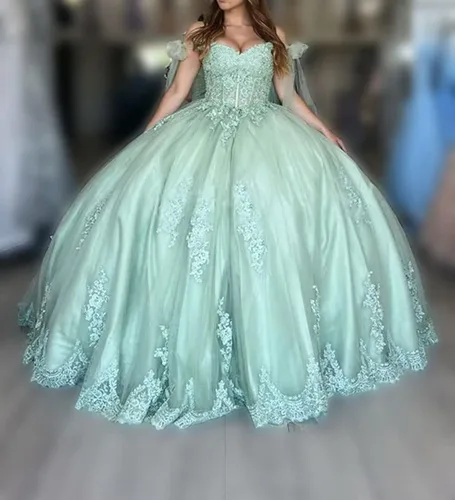 Vista 4 de Ftupza Vestidos de quinceañera con hombros descubiertos vestidos de tul hinchados para vestido de 15 años de encaje apliques vestido de fiesta Ftu01