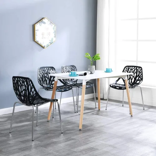 Vista 5 de Bonnlo Juego de 4 sillas de comedor apilables modernas, negras, sillas de plástico de abedul para comedor, sala de estar, oficina