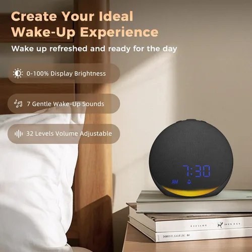 Vista 4 de Máquina de Sonido Reloj Despertador para Dormitorio: 25 Sonidos Naturales de Sueño - Máquina de Ruido Blanco para Adultos, Niños y Bebés - Suave
