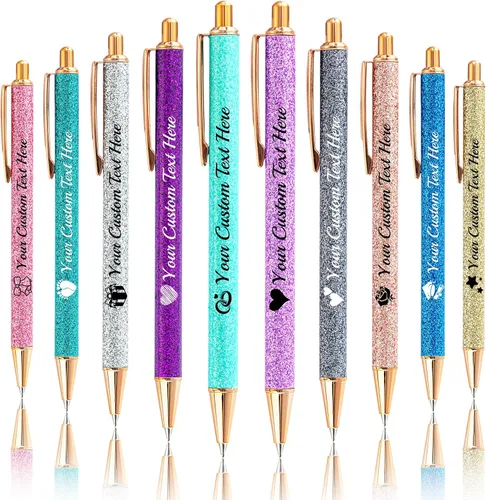 Vista 45 de Hasta 100 bolígrafos personalizados a granel con nombre, bolígrafo con purpurina personalizable, logotipo de negocios, mensaje de texto, regalo