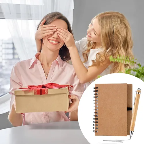 Vista 6 de Engrowtic Juego de 50 cuadernos con bolígrafo, regalos de agradecimiento a granel, cuadernos de bolsillo de papel kraft en espiral, diario forrado