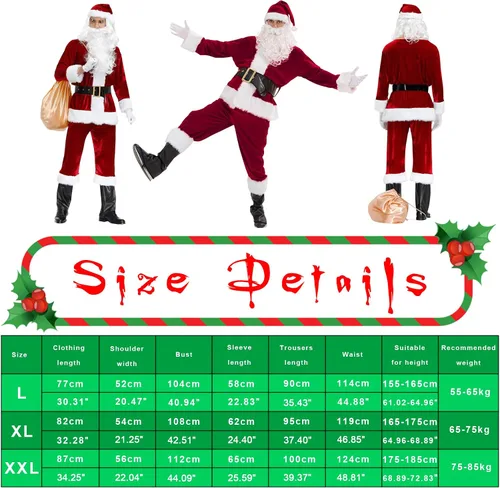 Vista 5 de EOZY Santa Claus Costume for Men 9 Pcs Deluxe Santa Outfits Adult Xmas Santa Suit for Christmas Party