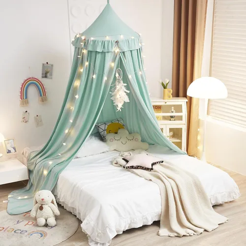 Vista 6 de Kertnic - Toldo decorativo para cama de niños, carpa de algodón suave para decoración de habitación de niñas, castillo de princesa de ensueño Verde
