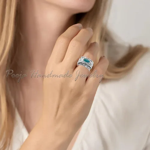 Vista 3 de Turquoise Gemstone Spinner Ring, 925 Sterling Silver Spinner Ring, Meditation Ring, Handmade Spinner Ring, Turquoise Ring, Worry Ring, Thumb Ring