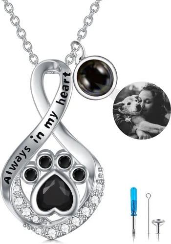 Vista 9 de Collar de urna de plata de ley para cenizas, recuerdo conmemorativo para perros, gatos y mascotas