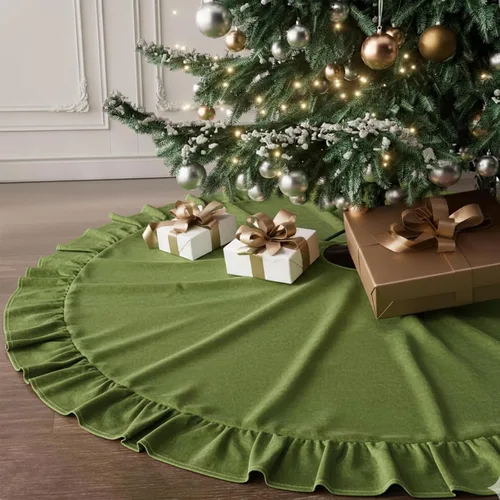 Vista 17 de Faldones de Felpa para Árbol de Navidad, 24 pulgadas, Lujosa Cubierta de Base de Árbol de Navidad de Piel Sintética Negra con Copos de Nieve Dorados