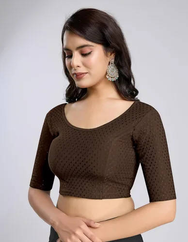 Vista 5 de TRENDMALLS Blusa de sari de algodón puro para mujer, elástica, confeccionada, con mangas hasta el codo, lista para usar