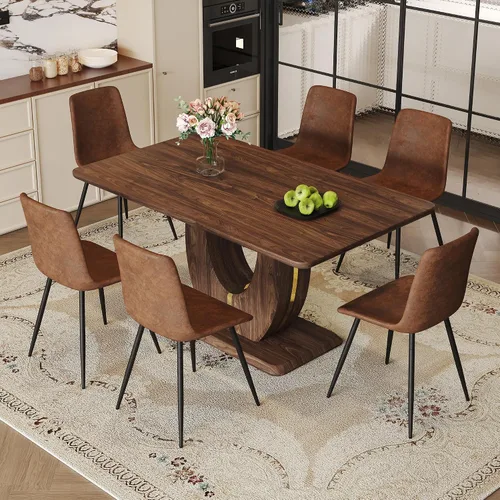 Vista 98 de JUFU Juego de mesa de comedor moderno para 4, juego de mesa de cocina rectangular de 63 pulgadas con mesa de mármol sintético y 4 sillas tapizadas