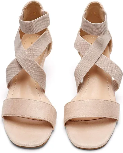 Vista 3 de Dream Pairs - Sandalias de tacón de cuña bajo con correa elástica de tobillo para mujer