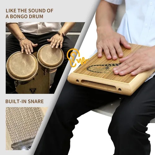 Vista 6 de Caja de viaje Cajon Tambor, instrumento musical de percusión de madera, cajón básico con cuerdas ajustables y una bolsa de transporte.