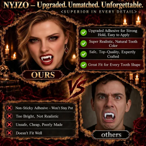 Vista 6 de Colmillos de dientes de vampiro, disfraz realista de Halloween Crema Claro