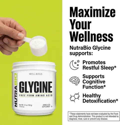 Vista 2 de NutraBio Polvo de glicina - Suplemento de glicina - Suplemento de aminoácidos de forma libre - 1000 mg porción - 5.29 oz, 150 porciones