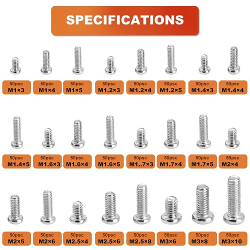 Vista 2 de 1200 piezas Phillips Pan Head Pequeña Máquina Scews, Tornillo pequeño, Tornillo Pequeño Tornillo de Cabeza Pan, Mini Tornillo Surtido Kit