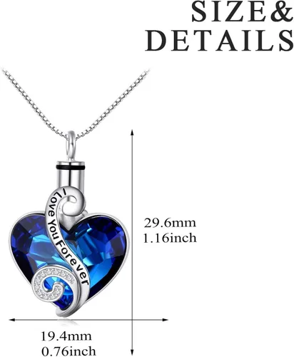 Vista 4 de AOBOCO - Collar con dije de urna en plata esterlina 925 con forma de corazón para cenizas con cristal de Swarovski joyería conmemorativa