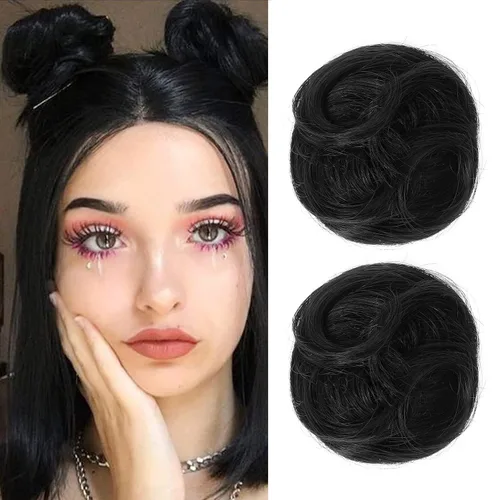 Vista 16 de REECHO Space Bun Hair Pieces, 2 piezas de mini clips de garra en moños desordenados y orejas de gato, extensiones de moño de cabello falso HB001