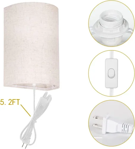 Vista 7 de AVV Juego de dos apliques de pared, lámpara de pared enchufable con interruptor de encendido/apagado, 2700K 4000K 5000K seleccionables, luces