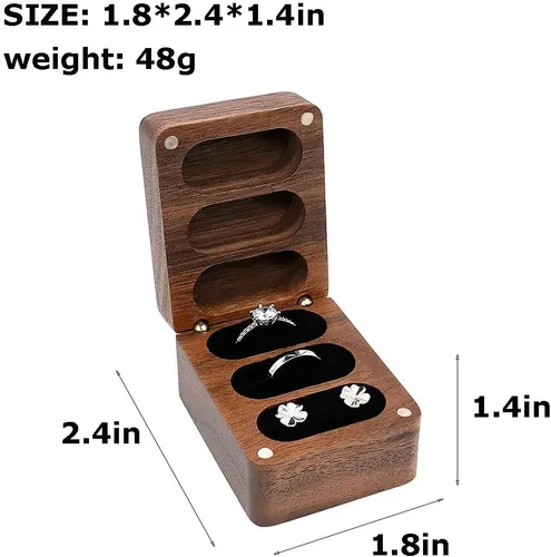 Vista 5 de Caja de madera para anillos de 3 anillos, ceremonia de boda, caja de madera grabada, accesorios de boda, cajas de anillos para ceremonia de boda