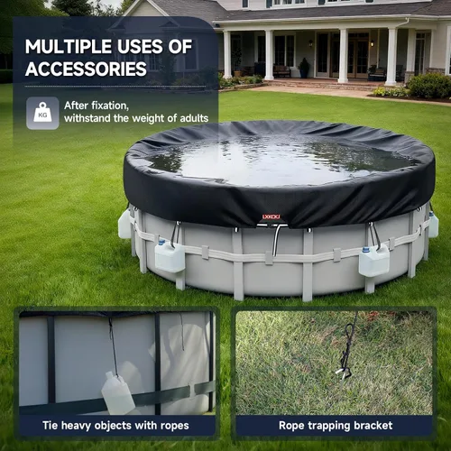Vista 6 de LXKCKJ Cubierta de Piscina Redonda de 6 Pies, Cubiertas Solares para Piscinas Sobre el Suelo, Cubiertas de Piscina de Tanque de Almacenamiento Negro