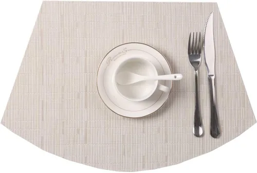 Vista 2 de SHACOS Juego de 5 manteles individuales pequeños en forma de cuña con centro de mesa, resistentes al calor, lavables (5, beige)