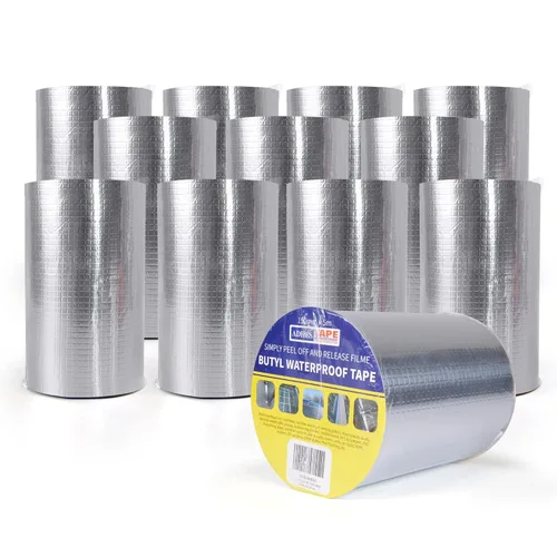 Vista 11 de ADHES - Cinta de butilo impermeable, cinta de papel de aluminio de 2 pulgadas x 16 pies, cinta selladora de butilo para reparación de caravanas Gris
