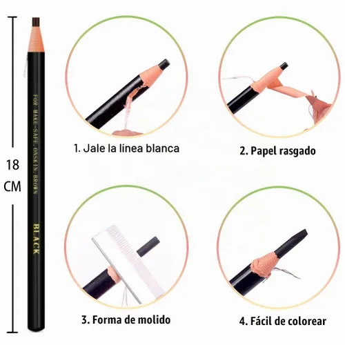 Vista 2 de Juego de 6 piezas de lápices de cejas impermeables de color negro para tatuajes y microblading, delineadores permanentes para cejas en lápices