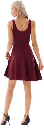 Vista 5 de GRACE KARIN - Vestido de fiesta acampanado de encaje sin mangas con escote en V profundo para mujer, fit & flare, XXL, Rojo vino (Backless-High)