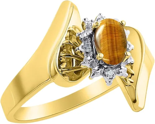 Vista 3 de RYLOS Anillos para mujer de oro amarillo de 14 quilates anillo de diamante y ojo de tigre halo de diamante anillo de piedra natal 0236 x 0157in