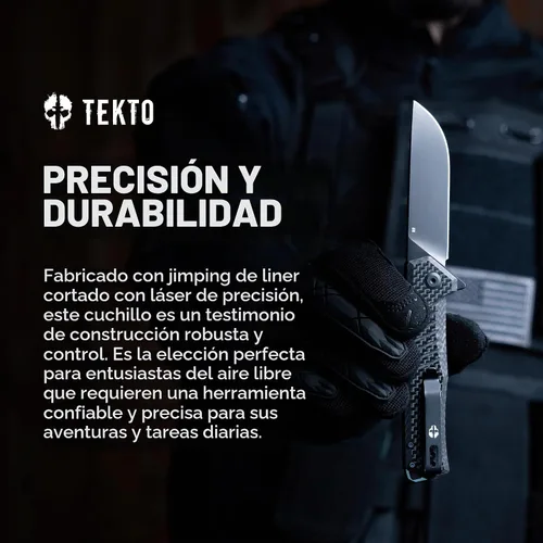Vista 5 de TEKTO F1 Alpha - Cuchillo de bolsillo plegable, hoja trasera recta modificada, acero D2 recubierto de titanio, cuchillo táctico, cuchillos