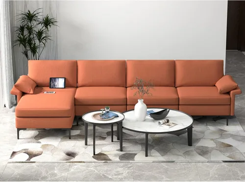Vista 9 de KOMFOTT Sofá modular convertible extragrande de 130.5 pulgadas, sofá modular de 4 asientos en forma de L con diván reversible, salidas de 3 agujeros