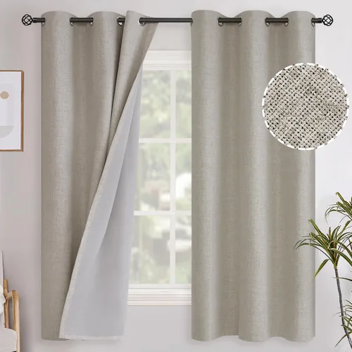 Vista 66 de YoungsTex - Cortinas opacas de lino para dormitorio, oscurecimiento de la habitación, cortinas con textura de lino, paneles con aislamiento térmico