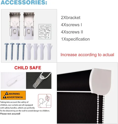 Vista 6 de MYshade - Persianas enrollables opacas personalizadas con cordón para ventanas, tela amigable, fáciles de instalar Nuevo Negro