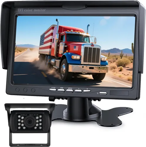 Vista 8 de Kit de monitor de cámara de respaldo, monitor HD 1080P de 7 pulgadas, cámara de visión trasera impermeable IP69 para camión, remolque, caja