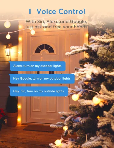 Vista 2 de meross Enchufe inteligente para exteriores compatible con Apple HomeKit, Siri, Alexa, Google Assistant y SmartThings, toma impermeable