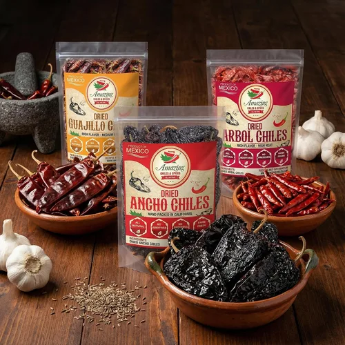 Vista 2 de Paquete variado de chiles secos 3x4oz Ancho Arbol Guajillo Chile Mexicano