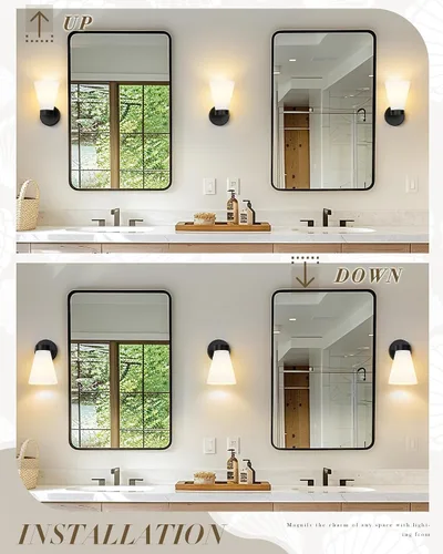 Vista 4 de HWH - Lámpara de pared para interiores, moderno aplique de pared con pantalla de vidrio a rayas blancas esmeriladas, aplique de pared individual