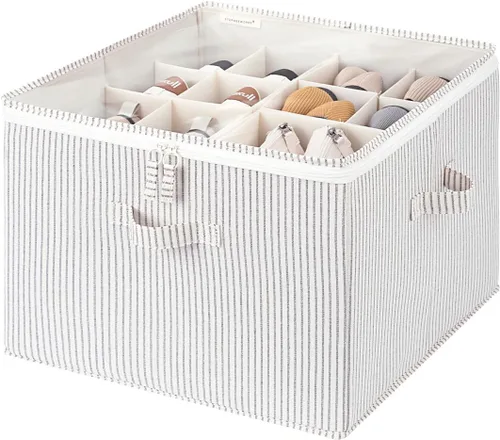 Vista 15 de Organizador de zapatos StorageWorks para clóset, cabe hasta 16 pares, contenedores de almacenamiento para zapatos con divisores ajustables y Beige