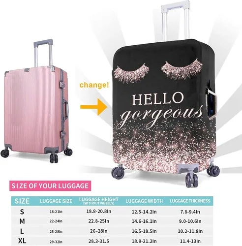 Vista 5 de Hello Gorgeous Funda para equipaje de viaje, funda para maleta de pestañas color rosa, protector elástico duradero para maleta de 18 a 32 pulgadas