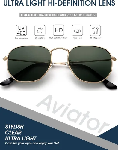 Vista 6 de PORADAY Lentes de sol polarizados hexagonales para mujeres y hombres, vintage, cuadrados, de metal, lentes de sol geométricos