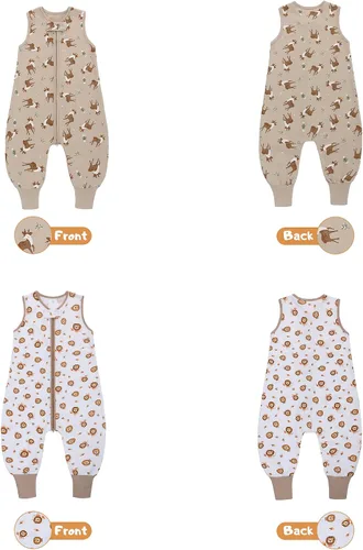 Vista 3 de LAT - Saco de dormir para bebé, saco de dormir de algodón sin mangas para niños pequeños con piernas, manta con cremallera 6M-4T